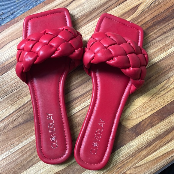 Cloverlay braided slides in red. Worn once, super comfy! Waterproof as well. - Picture 1 of 3
